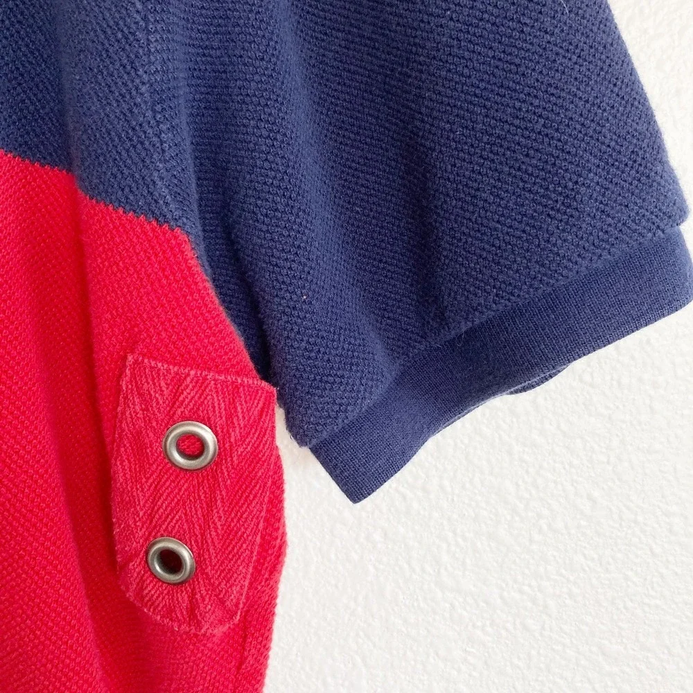 Vintage Polo Ralph Lauren Rugby Polo Shirt Mens L Blue Stripe Cotton Pique